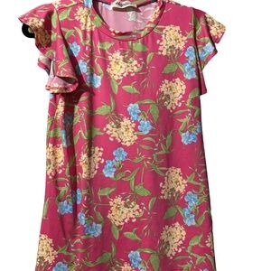 Haptics Floral Pink Dress with Ruffle Sleeves size small 🌸🌹🌺 BRN Hall
